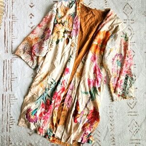 Soft Surroundings Velvet Sleeve Floral Paisley Kimono Cardigan